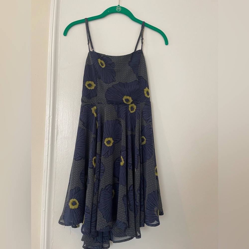 Summer sundress - blue with yellow flowers. Open back detail. Size Small.